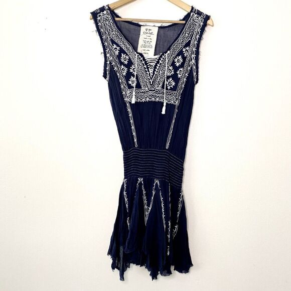 Free People FP One Fez Dress XS Embroidered Boho Peasant Mini Slip Sun Dress - Picture 3 of 9